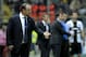 Napoli coach Rafael Benitez of Spain gives indications to his players during a serie A soccer match between Parma and Napoli at Parma's Tardini stadium, Italy, Sunday, April 6, 2014. (AP Photo/Marco Vasini)