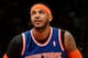 TORONTO, CANADA - April 11: Carmelo Anthony #7 of the New York Knicks attempts a free throw against the Toronto Raptors on April 11, 2014 at the Air Canada Centre in Toronto, Ontario, Canada. NOTE TO USER: User expressly acknowledges and agrees that, by downloading and or using this Photograph, user is consenting to the terms and conditions of the Getty Images License Agreement. Mandatory Copyright Notice: Copyright 2014 NBAE (Photo by Ron Turenne/NBAE via Getty Images)