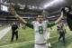 Oregon's Marcus Mariota runs toward fans following the Valero Alamo Bowl NCAA college football game against Texas, Monday, Dec. 30, 2013, in San Antonio. Oregon won 30-7. (AP Photo/Eric Gay)