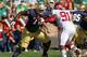 SOUTH BEND, IN - SEPTEMBER 28: Ronnie Stanley #78 of the Notre Dame Fighting Irish blocks Charles Tapper #91 of the Oklahoma Sooners at Notre Dame Stadium on September 28, 2013 in South Bend, Indiana. Oklahoma defeated Notre Dame 35-21. (Photo by Jonathan Daniel/Getty Images)