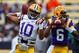 LSU quarterbacks Anthony Jennings (left) and Brandon Harris (right) warm up before the LSU spring game.