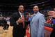 LOS ANGELES, CA - MARCH 12: Head coach Doc Rivers of the Los Angeles Clippers and Mark Jackson of the Golden State Warriors greet each other at Staples Center on March 12, 2014 in Los Angeles, California. NOTE TO USER: User expressly acknowledges and agrees that, by downloading and/or using this Photograph, user is consenting to the terms and conditions of the Getty Images License Agreement. Mandatory Copyright Notice: Copyright 2014 NBAE (Photo by Juan Ocampo/NBAE via Getty Images)