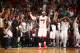 MIAMI, FL - APRIL 11: LeBron James #6 of the Miami Heat reacts to a made three point basket during a game on April 11, 2014 at American Airlines Arena in Miami, Florida. NOTE TO USER: User expressly acknowledges and agrees that, by downloading and or using this photograph, User is consenting to the terms and conditions of the Getty Images License Agreement. Mandatory Copyright Notice: Copyright 2014 NBAE (Photo by Nathaniel S. Butler/NBAE via Getty Images)
