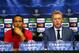 MANCHESTER, ENGLAND - SEPTEMBER 16: Manchester United manager David Moyes and player Rio Ferdinand answer questions from the media during a press conference ahead of their UEFA Champions League match against Bayer Leverkusen at Old Trafford on September 16, 2013 in Manchester, England. (Photo by Clive Brunskill/Getty Images)