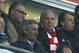 Bayern CEO Karlheinz Rummenigge, left, and president Uli Hoeness watch the Champions League round of 16 second leg soccer match between FC Bayern Munich and FC Arsenal in Munich, Germany, Tuesday, March 11, 2014. (AP Photo/Matthias Schrader)