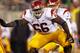 EAST RUTHERFORD, NJ - SEPTEMBER 08: Marcus Martin #66 of the USC Trojans looks to block against the Syracuse Orange during a game at MetLife Stadium on September 8, 2012 in East Rutherford, New Jersey. (Photo by Rich Schultz/Getty Images)