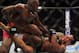 Apr 27, 2013; Newark, NJ, USA; Phil Davis (red shorts) competes against Vinny Magalhaes (black shorts) during UFC 159 at the Prudential Center. Mandatory Credit: Brad Penner-USA TODAY Sports