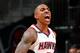 ATLANTA, GA - APRIL 24: Jeff Teague #0 of the Atlanta Hawks reacts after a dunk against the Indiana Pacers in Game 3 of the Eastern Conference Quarterfinals during the 2014 NBA Playoffs at Philips Arena on April 24, 2014 in Atlanta, Georgia. NOTE TO USER: User expressly acknowledges and agrees that, by downloading and or using this photograph, User is consenting to the terms and conditions of the Getty Images License Agreement. (Photo by Kevin C. Cox/Getty Images)