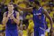 Los Angeles Clippers' Blake Griffin (32) celebrates with teammate DeAndre Jordan (6) after Griffin drew a fragrant foul during the second half in Game 3 of an opening-round NBA basketball playoff series against the Golden State Warriors on Thursday, April 24, 2014, in Oakland, Calif. Los Angeles won 98-96. (AP Photo/Marcio Jose Sanchez)
