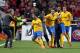 Juventus' Carlos Tevez, second left, celebrates with teammates after scoring his side's first goal against Benfica during the Europa League semifinal first leg soccer match between Benfica and Juventus at Benfica's Luz stadium in Lisbon, Thursday, April 24, 2014. (AP Photo/Francisco Seco)