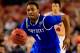 ARLINGTON, TX - APRIL 05: James Young #1 of the Kentucky Wildcats brings the ball up the floor during the NCAA Men's Final Four Semifinal against the Wisconsin Badgers at AT&T Stadium on April 5, 2014 in Arlington, Texas. (Photo by Jamie Squire/Getty Images)