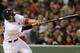 Boston Red Sox right fielder Shane Victorino singles during the third inning of a baseball game against the New York Yankees, Thursday, April 24, 2014, in Boston. (AP Photo/Charles Krupa)