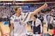 Apr 12, 2014; Dallas, TX, USA; Dallas Mavericks forward Dirk Nowitzki (41) and his team celebrate the win over the Phoenix Suns at the American Airlines Center. The Mavericks defeated the Suns 101-98 and clinched a spot in the NBA playoffs. Mandatory Credit: Jerome Miron-USA TODAY Sports