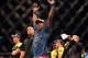 Aug 3, 2013; Rio De Janeiro, Brazil; Phil Davis (pink shorts) celebrates after defeating Lyoto Machida (not pictured) during UFC 163 at HSBC Arena. Mandatory Credit: Jason Silva-USA TODAY Sports