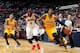 ATLANTA, GA - APRIL 26: Paul George #24 of the Indiana Pacers dribbles up the court against the Atlanta Hawks during Game Four of the Eastern Conference Quarterfinals on April 26, 2014 at Philips Arena in Atlanta, Georgia. NOTE TO USER: User expressly acknowledges and agrees that, by downloading and/or using this Photograph, user is consenting to the terms and conditions of the Getty Images License Agreement. Mandatory Copyright Notice: Copyright 2014 NBAE (Photo by Scott Cunningham/NBAE via Getty Images)