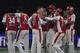 Kings XI Punjab bowler David Hussey, third from left, celebrates the wicket of Deccan Chargers Daniel Harris with his team members during their Indian Premier League (IPL) cricket match in Hyderabad, India, Tuesday, May 8, 2012.(AP Photo/Mahesh Kumar A.)