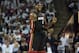 Apr 26, 2014; Charlotte, NC, USA; Miami Heat forward LeBron James (6) reacts to a call during the first half against the Charlotte Bobcats in game three of the first round of the 2014 NBA Playoffs at Time Warner Cable Arena. Mandatory Credit: Jeremy Brevard-USA TODAY Sports