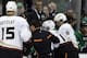 Anaheim Ducks defenseman Stephane Robidas is helped off the ice after breaking his leg in Game 3 of the team's first-round series against the Dallas Stars.