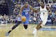 MEMPHIS, TN - APRIL 26: Kevin Durant #35 of the Oklahoma City Thunder dribbles the ball while defended by Tony Allen #9 of the Memphis Grizzlies in Game 4 of the Western Conference Quarterfinals during the 2014 NBA Playoffs at FedExForum on April 26, 2014 in Memphis, Tennessee. NOTE TO USER: User expressly acknowledges and agrees that, by downloading and or using this photograph, User is consenting to the terms and conditions of the Getty Images License Agreement. (Photo by Andy Lyons/Getty Images)