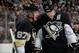 PITTSBURGH, PA - APRIL 26: Sidney Crosby #87 talks with Evgeni Malkin #71 of the Pittsburgh Penguins during the third period against the Columbus Blue Jackets in Game Five of the First Round of the 2014 Stanley Cup Playoffs at Consol Energy Center on April 26, 2014 in Pittsburgh, Pennsylvania. (Photo by Gregory Shamus/NHLI via Getty Images)