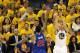 Apr 27, 2014; Oakland, CA, USA; Golden State Warriors guard Klay Thompson (11) scores a three point basket against Los Angeles Clippers forward Matt Barnes (22) during the second quarter of game four of the first round of the 2014 NBA Playoffs at Oracle Arena. Mandatory Credit: Kelley L Cox-USA TODAY Sports
