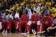 OAKLAND, CA - APRIL 27: Los Angeles Clippers players sit on the bench wearing their warm-up tops inside out against the Golden State Warriors in Game Four of the Western Conference Quarterfinals during the 2014 NBA Playoffs at ORACLE Arena on April 27, 2014 in Oakland, California. The players wore theirs warm up this way in protest of owner Donald Sterling's racially insensitive remarks. NOTE TO USER: User expressly acknowledges and agrees that, by downloading and or using this photograph, User is consenting to the terms and conditions of the Getty Images License Agreement. (Photo by Thearon W. Henderson/Getty Images)
