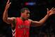 Apr 27, 2014; Brooklyn, NY, USA; Toronto Raptors guard Kyle Lowry (7) reacts against the Brooklyn Nets during the second quarter in game four of the first round of the 2014 NBA Playoffs at Barclays Center. Mandatory Credit: Adam Hunger-USA TODAY Sports