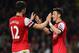 LONDON, ENGLAND - APRIL 28: Mesut Oezil of Arsenal (11) celebrates with Olivier Giroud as he scores their second goal during the Barclays Premier League match between Arsenal and Newcastle United at Emirates Stadium on April 28, 2014 in London, England. (Photo by Jamie McDonald/Getty Images)