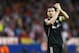 Chelsea's Frank Lampard greets Chelsea fans after the Champions League semifinal first leg soccer match between Atletico Madrid and Chelsea at the Vicente Calderon stadium in Madrid, Spain, Tuesday, April 22, 2014. The match ended in a 0-0 draw. (AP Photo/Andres Kudacki)