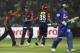 Delhi Daredevils Pawan Negi, left, celebrates the dismissal of Rajasthan Royals' Ajinkya Rahane during their Indian Premier League (IPL) match in Jaipur, India, Tuesday, May 1, 2012. (AP Photo) INDIA OUT