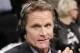 TNT commentator and former Chicago Bulls and San Antonio Spurs guard Steve Kerr broadcasts courtside for Game 4 of an NBA basketball first-round playoff series between the Toronto Raptors and the Brooklyn Nets, Sunday, April 27, 2014, in New York. Kerr said Sunday he spoke with New York Knicks President Phil Jackson twice over the weekend and that they will continue discussing his potential of becoming coach of the team. (AP Photo/Kathy Willens)