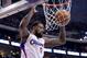 Los Angeles Clippers center DeAndre Jordan dunks against the Golden State Warriors during the first half in Game 5 of an opening-round NBA basketball playoff series, Tuesday, April 29, 2014, in Los Angeles. (AP Photo)