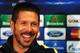 LONDON, ENGLAND - APRIL 29: Coach of Atletico Madrid Diego Simeone talks at the Atletico Madrid press conference at Stamford Bridge on April 29, 2014 in London, England. (Photo by Clive Rose/Getty Images)