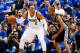 Apr 26, 2014; Dallas, TX, USA; Dallas Mavericks forward Shawn Marion (0) dribbles as San Antonio Spurs guard Tony Parker (9) defends during the second quarter in game three of the first round of the 2014 NBA Playoffs at American Airlines Center. Mandatory Credit: Kevin Jairaj-USA TODAY Sports