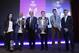 German Wolfsburg's soccer player Lina Magull, Lisbon Mayor Antonio Costa, UEFA President Michel Platini, Portuguese Soccer Federation President Fernando Gomes, UEFA Champions League final ambassador Luis Figo and German Bayern Munich's soccer player Xherdan Shaquiri, from left to right, pose for the media with the Champions League trophies at Lisbon's city hall during a handover ceremony, Thursday, April 17, 2014. The trophies arrived in the capital prior the Champions League final matches that will take place in Lisbon on May 22 and 24. (AP Photo/Francisco Seco)