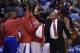 Los Angeles Clippers head coach Doc Rivers, right, congratulates members of his team during the second half in Game 5 of an opening-round NBA basketball playoff series against the Golden State Warriors, Tuesday, April 29, 2014, in Los Angeles. The Clippers won 113-103. (AP Photo)