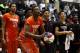 McDonald's East All-American Myles Turner, of Bedford, Texas, competes in the three-point shootout during the McDonald's All-American Jam Fest at the University of Chicago in Chicago, on Monday, March 31, 2014. (AP Photo/Andrew A. Nelles)