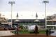 LOUISVILLE, KY - MAY 01: California Chrome walks off the track with trainer Art Sherman in front of the twin spires during early morning workouts at Churchill Downs on May 1, 2014 in Louisville, Kentucky. (Photo by Jamie Squire/Getty Images)