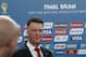 Netherlands head coach Louis Van Gaal arrives for the draw ceremony for the 2014 soccer World Cup in Costa do Sauipe near Salvador, Brazil, Friday, Dec. 6, 2013. (AP Photo/Silvia Izquierdo)