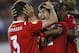 Sevilla's Coke celebrates on the end their Europa League semifinal second leg soccer match against Valencia at the Mestalla stadium in Valencia, Spain, Thursday, May 1, 2014. alencia lost 2-0 in the first leg at Sevilla. The game ended 3-1 and Sevilla qualified for the final Europa League. (AP Photo/Alberto Saiz)