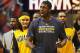 Indiana Pacers center Roy Hibbert reacts on the bench in the second half of Game 6 of a first-round NBA basketball playoff series against the Atlanta Hawks in Atlanta, Thursday, May 1, 2014. Indiana won 95-88. (AP Photo/John Bazemore)
