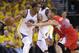Golden State Warriors small forward Andre Iguodala (9) drives against Los Angeles Clippers forward Blake Griffin (32) during the first half of Game 6 of an opening-round NBA basketball playoff series in Oakland, Calif., Thursday, May 1, 2014. (AP Photo/Marcio Jose Sanchez)