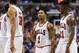 Nov 2, 2013; Philadelphia, PA, USA; Chicago Bulls guard Derrick Rose (1) talks with forward Luol Deng (9) center Joakim Noah (13) and guard Jimmy Butler (21) during the fourth quarter against the Philadelphia 76ers at Wells Fargo Center. The Sixers defeated the Bulls 107-104. Mandatory Credit: Howard Smith-USA TODAY Sports
