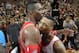 PORTLAND, OR - MAY 2: Dwight Howard #12 of the Houston Rockets hugs Damian Lillard #0 of the Portland Trail Blazers after Lillard hit the game winning shot in Game Six of the Western Conference Quarterfinals during the 2014 NBA Playoffs at the Moda Center on May 2, 2014 in Portland, Oregon. NOTE TO USER: User expressly acknowledges and agrees that, by downloading and or using this photograph, User is consenting to the terms and conditions of the Getty Images License Agreement. (Photo by Steve Dykes/Getty Images)