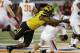 Missouri defensive lineman Kony Ealy, left, sacks Oklahoma State quarterback Clint Chelf (10) during the first half of the Cotton Bowl NCAA college football game on Friday, Jan. 3, 2014, in Arlington, Texas. (AP Photo/Tim Sharp)