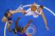 Los Angeles Clippers forward Blake Griffin, right, puts up a shot as Golden State Warriors forward David Lee, left, and forward Draymond Green defend during the first half in Game 7 of an opening-round NBA basketball playoff series, Saturday, May 3, 2014, in Los Angeles. (AP Photo/Mark J. Terrill)