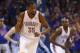 Oklahoma City Thunder forward Kevin Durant (35) pumps his fist as he heads back up the court following a three point basket in the second quarter of Game 7 of an opening-round NBA basketball playoff series against the Memphis Grizzlies in Oklahoma City, Saturday, May 3, 2014. (AP Photo/Sue Ogrocki)