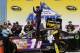 TALLADEGA, AL - MAY 04: Denny Hamlin, driver of the #11 FedEx Express Toyota, celebrates in Victory Lane after winning the NASCAR Sprint Cup Series Aaron's 499 at Talladega Superspeedway on May 4, 2014 in Talladega, Alabama. (Photo by Jerry Markland/Getty Images)