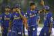 Rajasthan Royals' bowler Siddharth Trivedi, second right, celebrates after dismissing Deccan Chargers' Akshath Reddy during their Indian Premier League (IPL) cricket match in Hyderabad, India, Friday, May 18, 2012. (AP Photo/Mahesh Kumar A.)