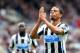 Newcastle United's Loic Remy celebrates his goal during their English Premier League soccer match against Cardiff City at St James' Park, Newcastle, England, Saturday, May 3, 2014. (AP Photo/Scott Heppell)